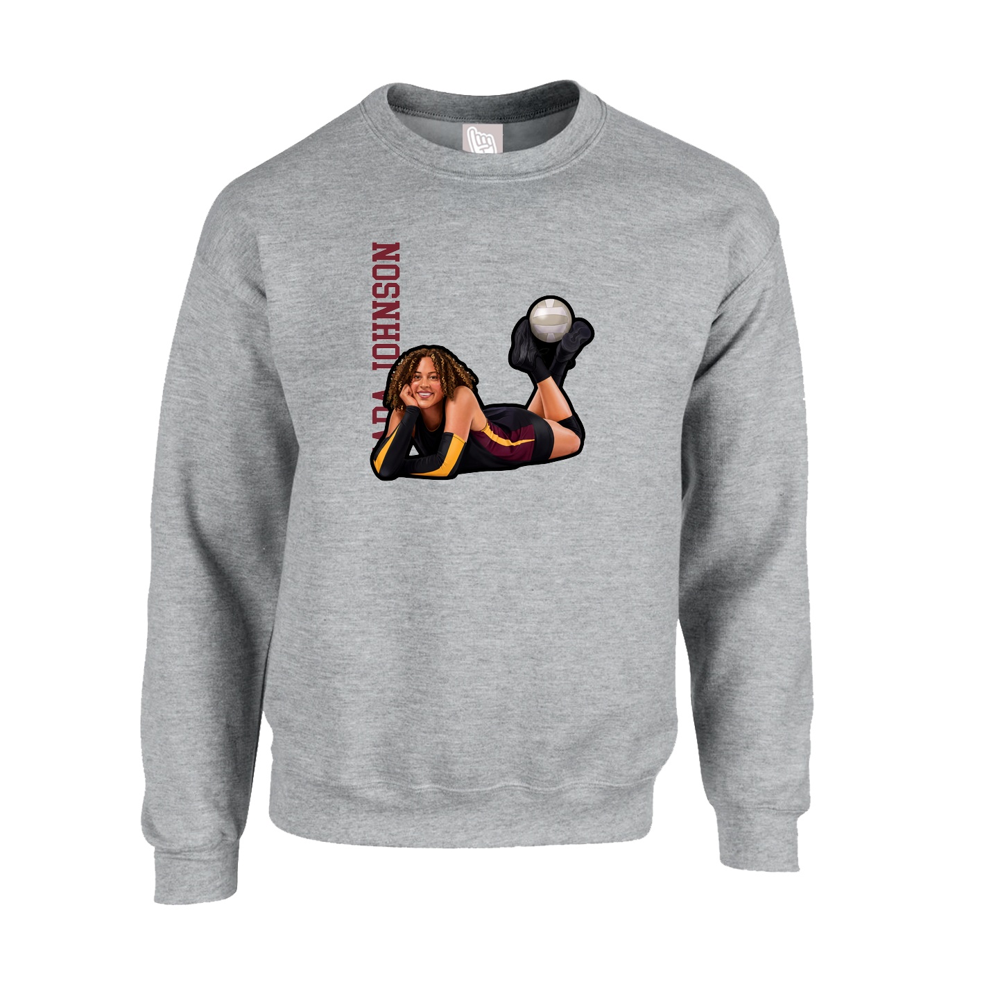 Fleece Crew — Name Vertical in Grey