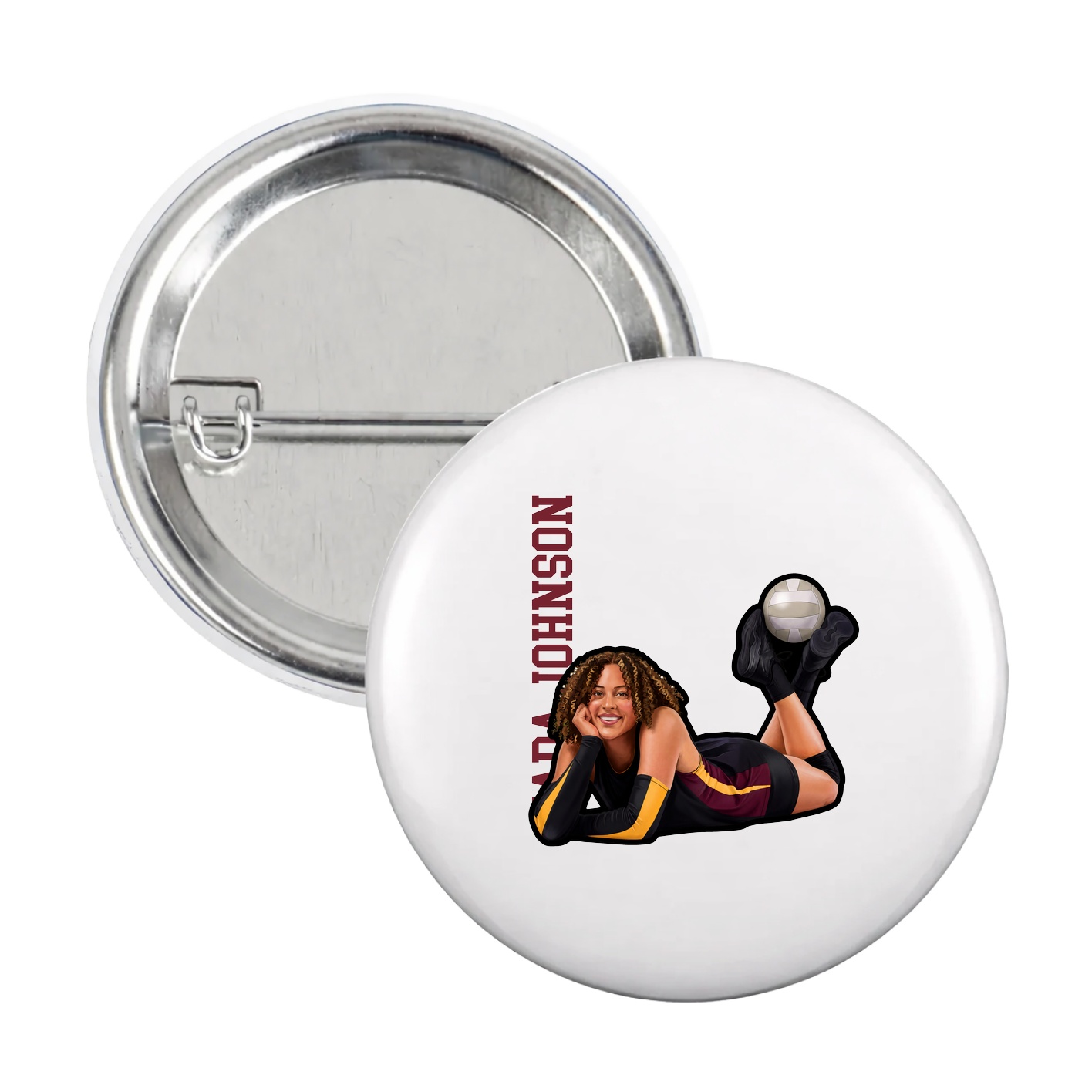 Game Day Button — Name Vertical in White