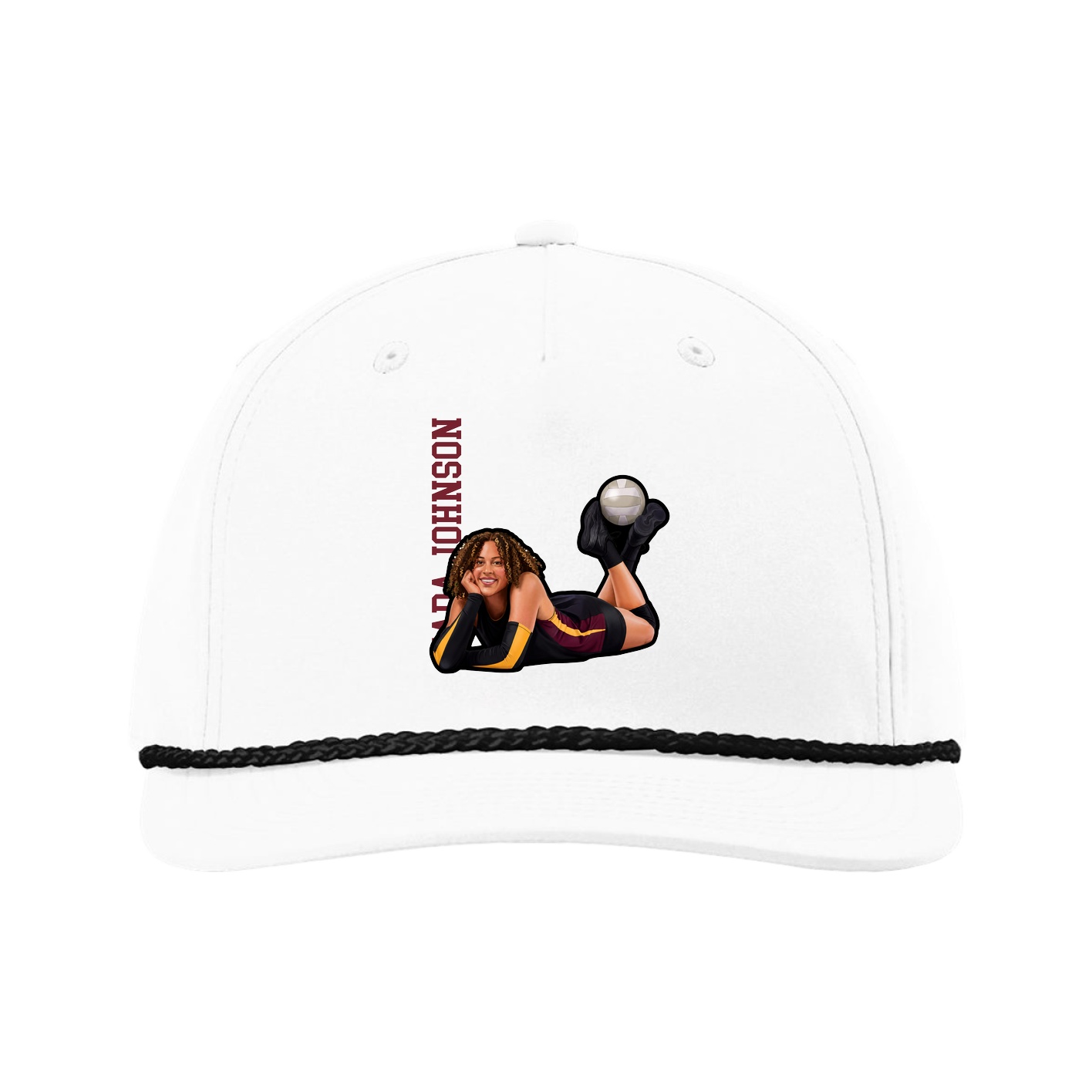 Five-Panel Classic Rope Cap — Name Vertical in White