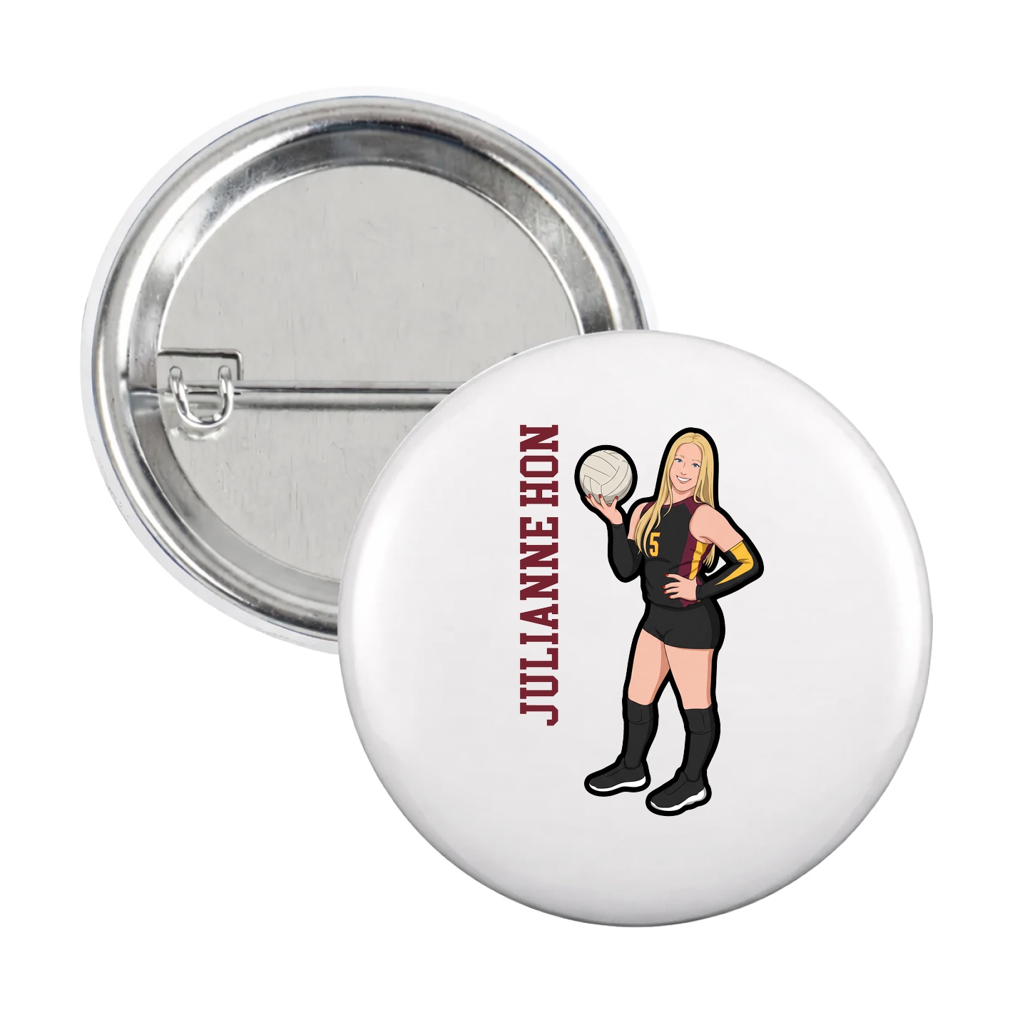 Game Day Button — Name Vertical in White