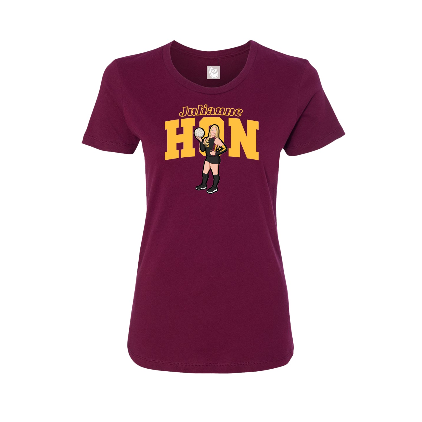 Fitted Women's Tee — Name Arch in Maroon