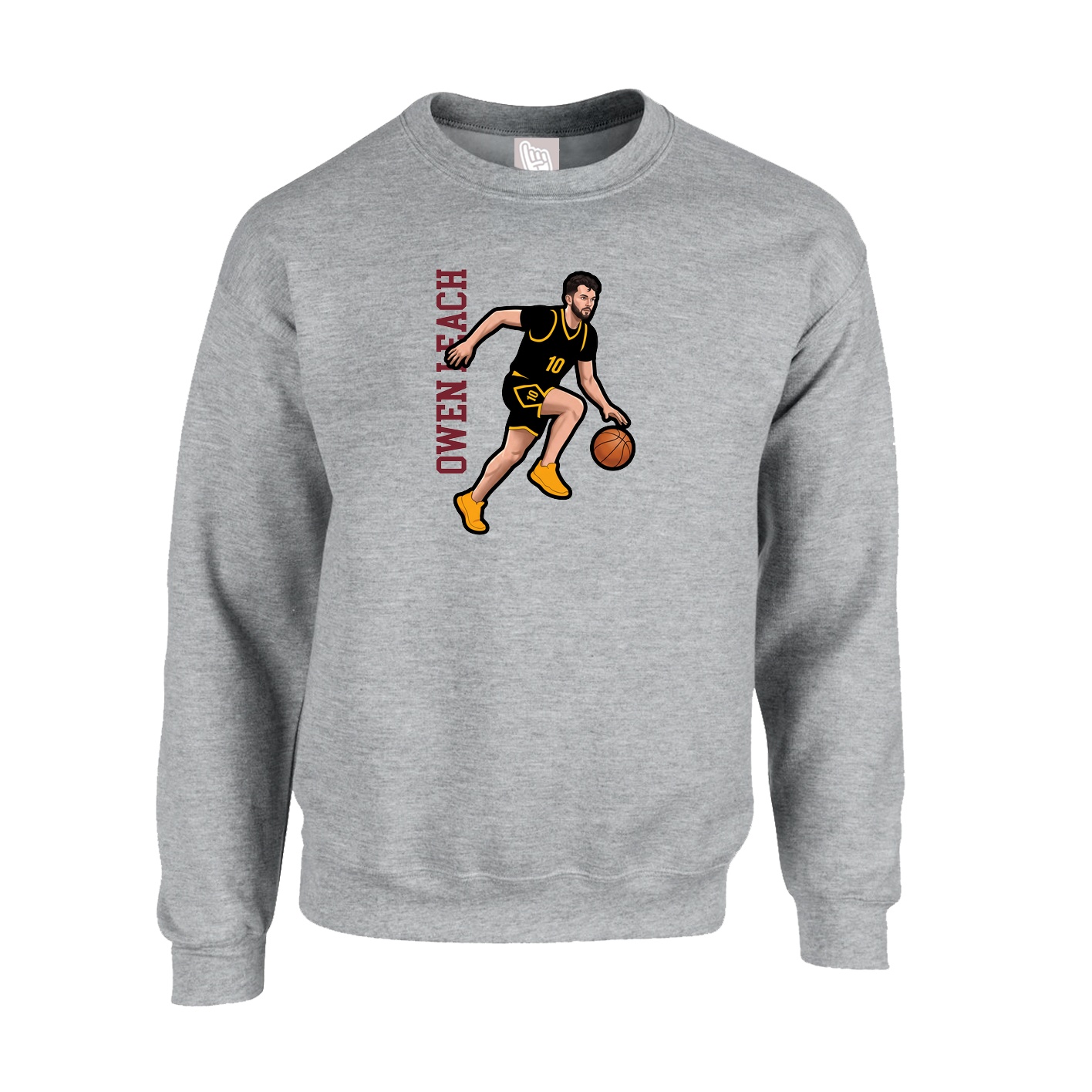 Fleece Crew — Name Vertical in Grey