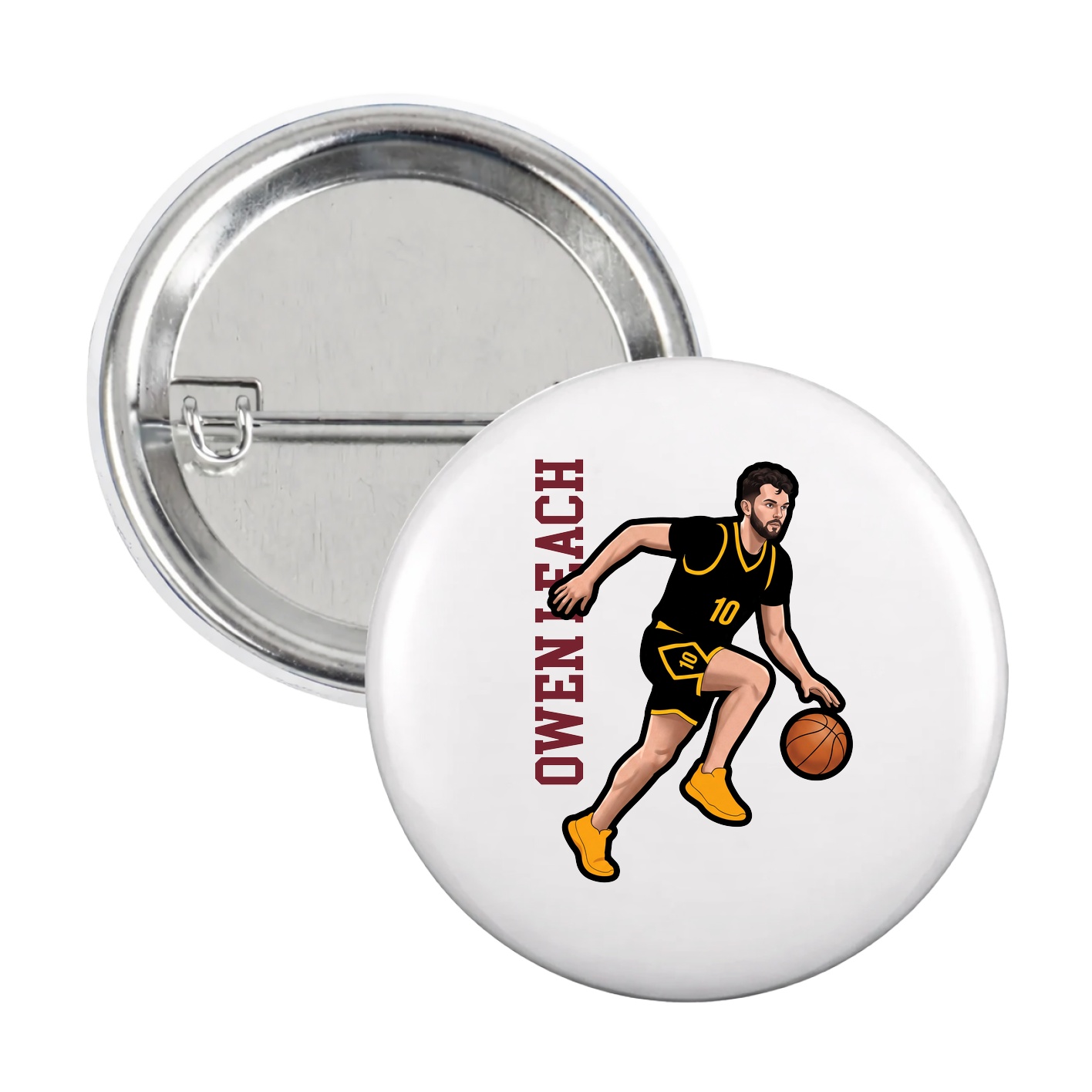 Game Day Button — Name Vertical in White