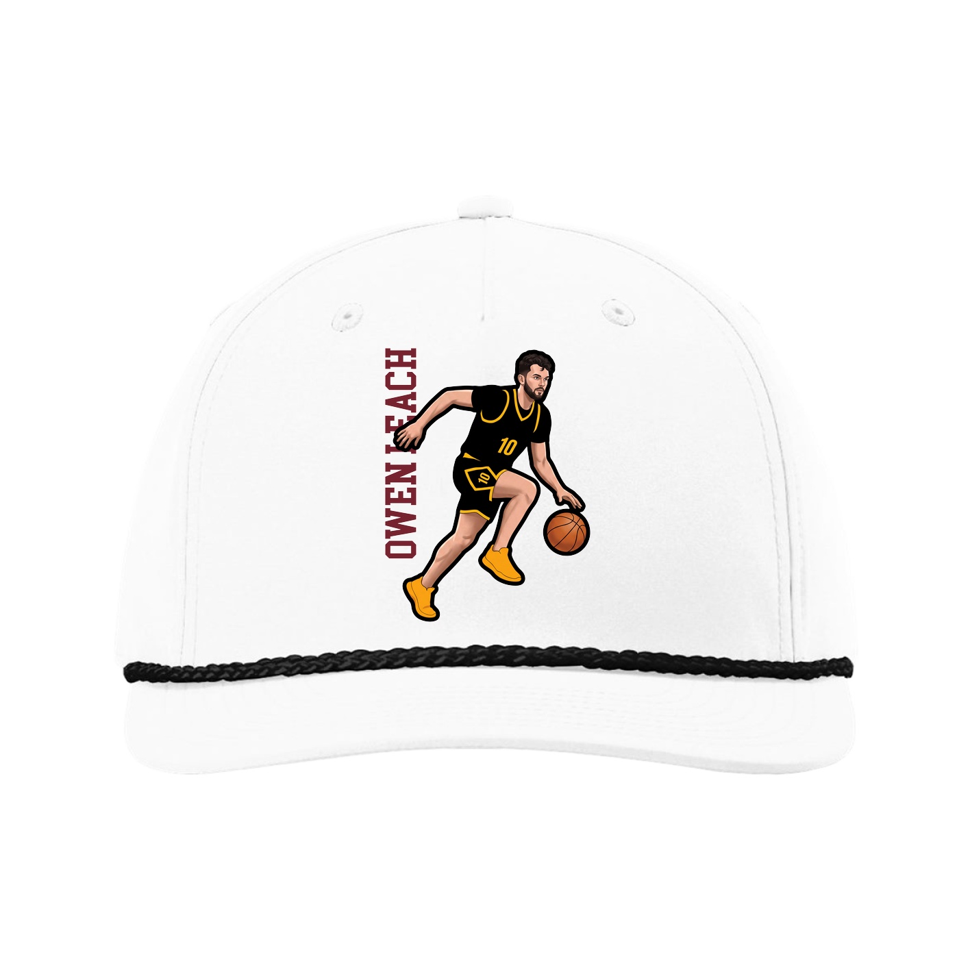 Five-Panel Classic Rope Cap — Name Vertical in White