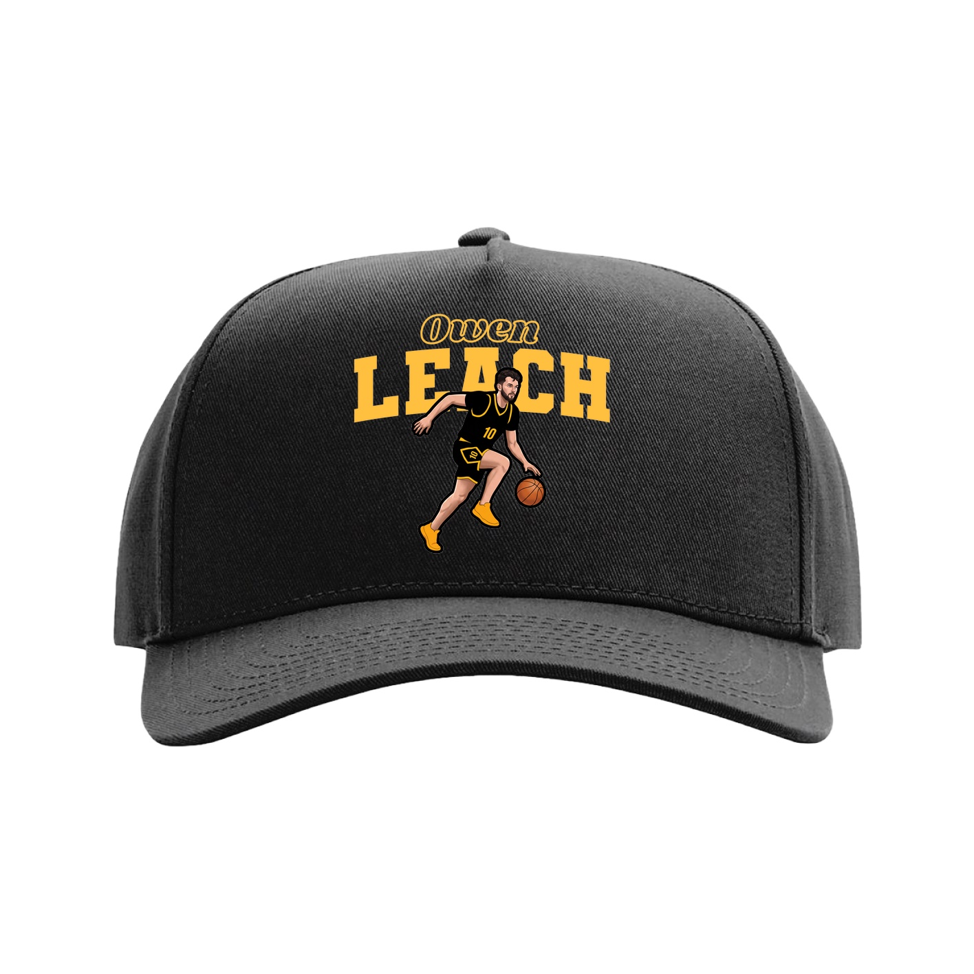 Full Fabric Five-Panel Champ Cap — Name Arch in Black
