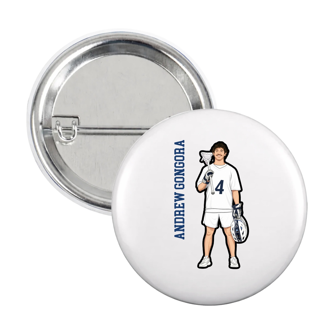 Game Day Button — Name Vertical in White