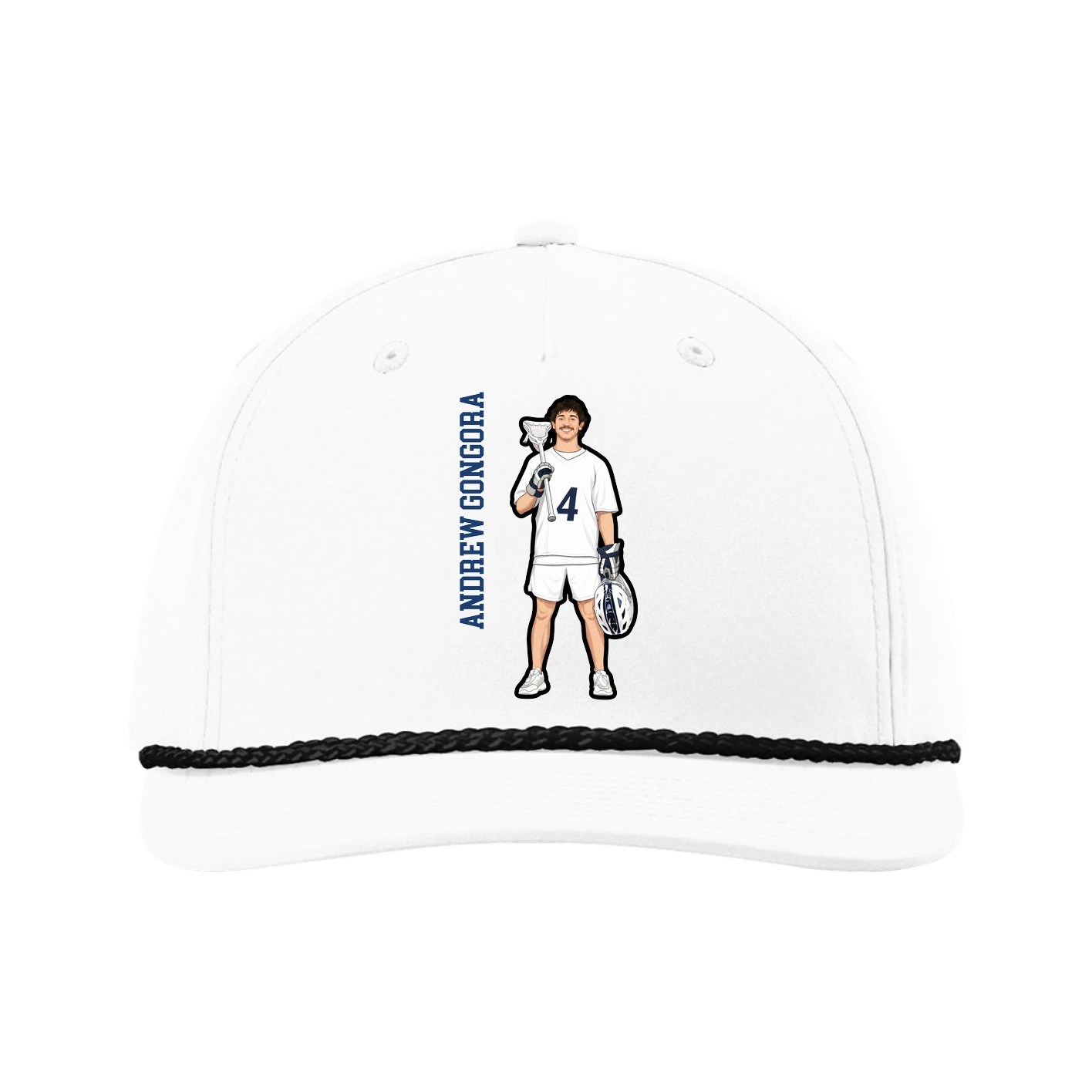 Five-Panel Classic Rope Cap — Name Vertical in White