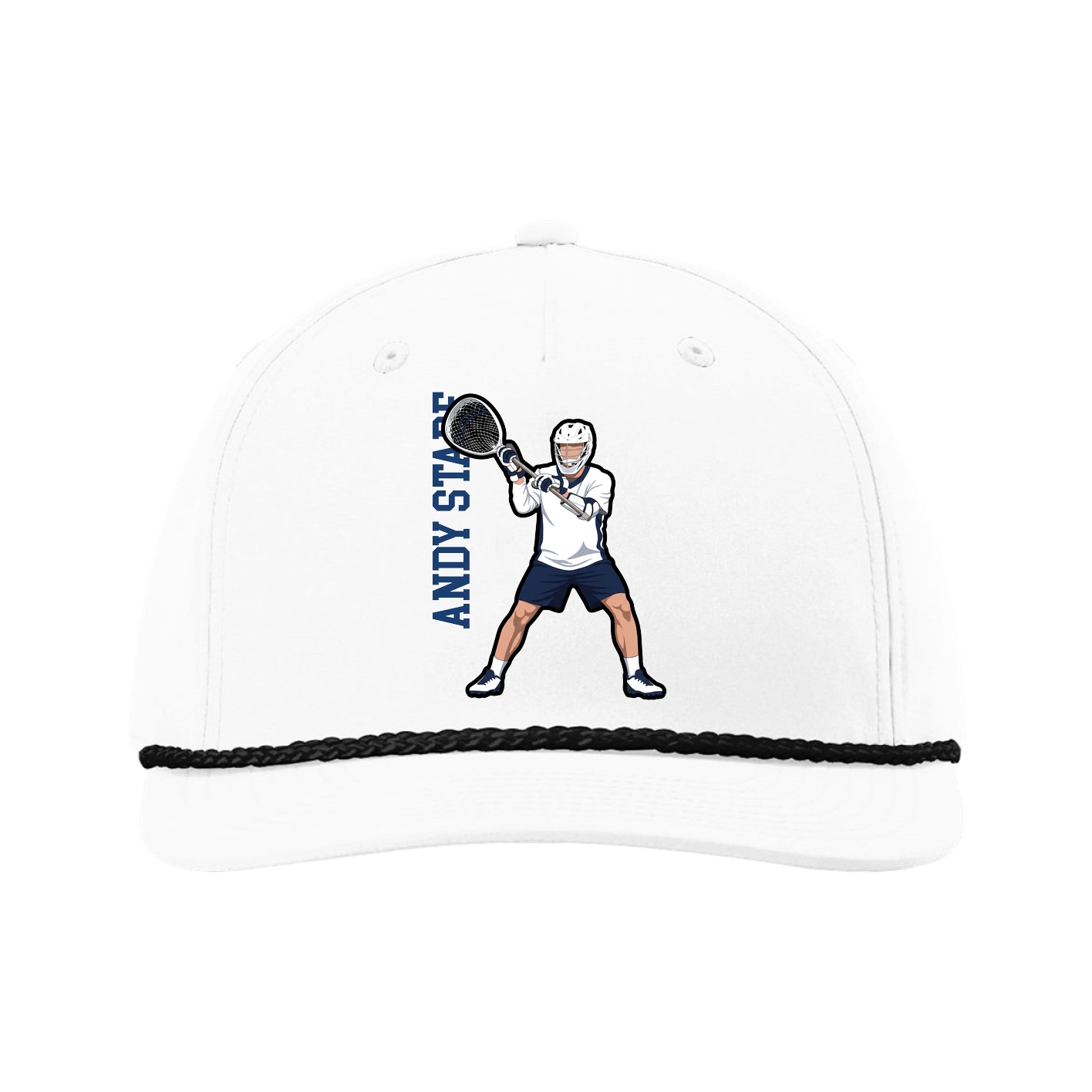 Five-Panel Classic Rope Cap — Name Vertical in White
