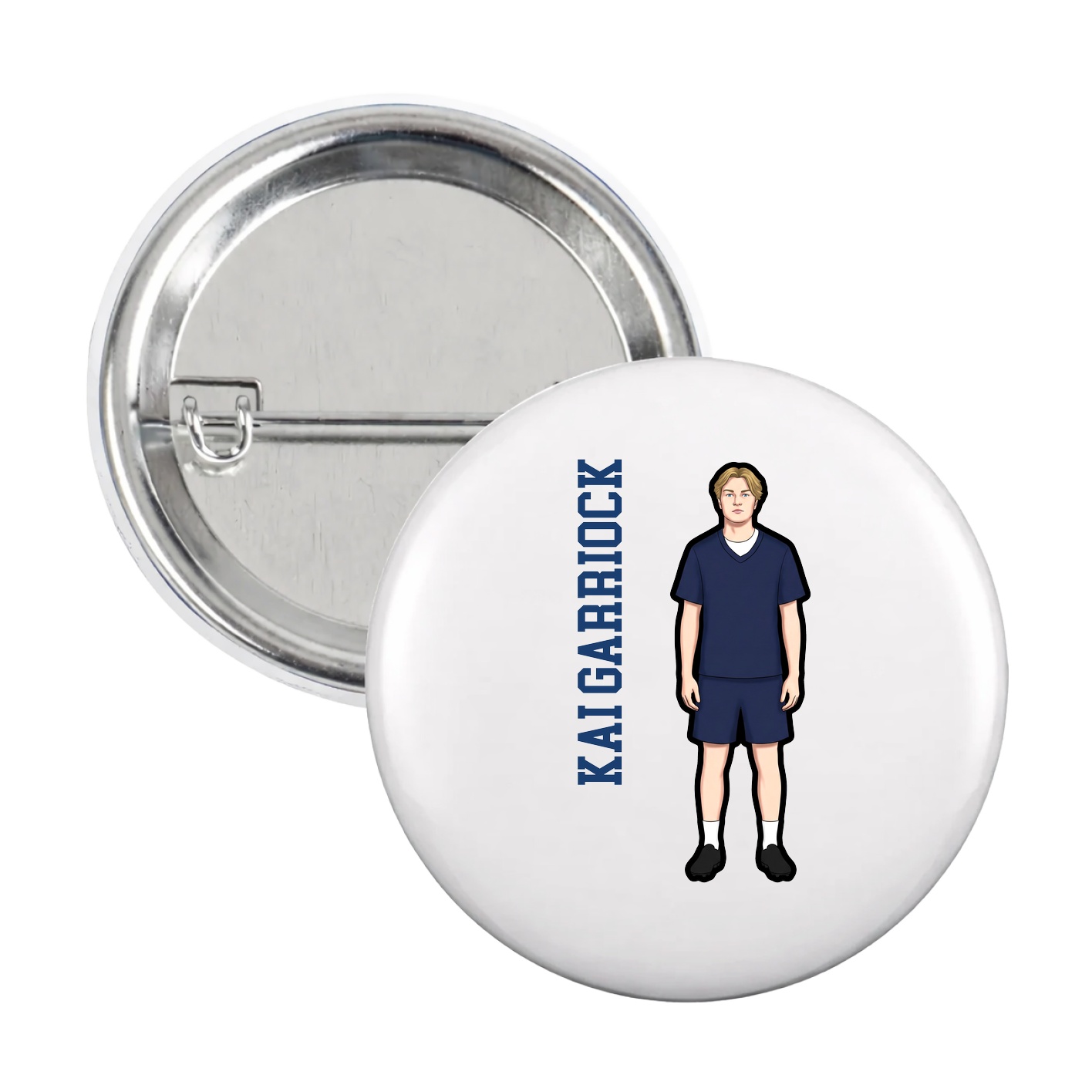 Game Day Button — Name Vertical in White