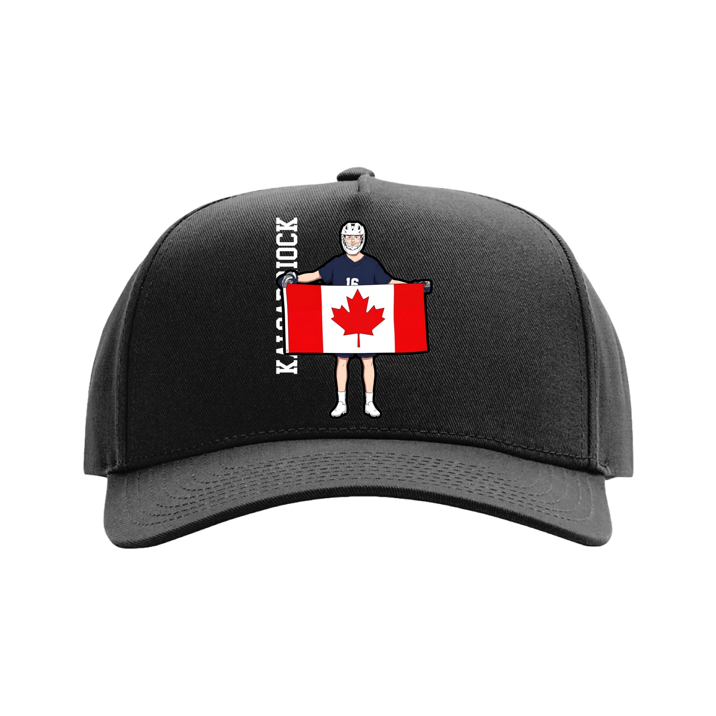 Full Fabric Five-Panel Champ Cap — Name Vertical in Black