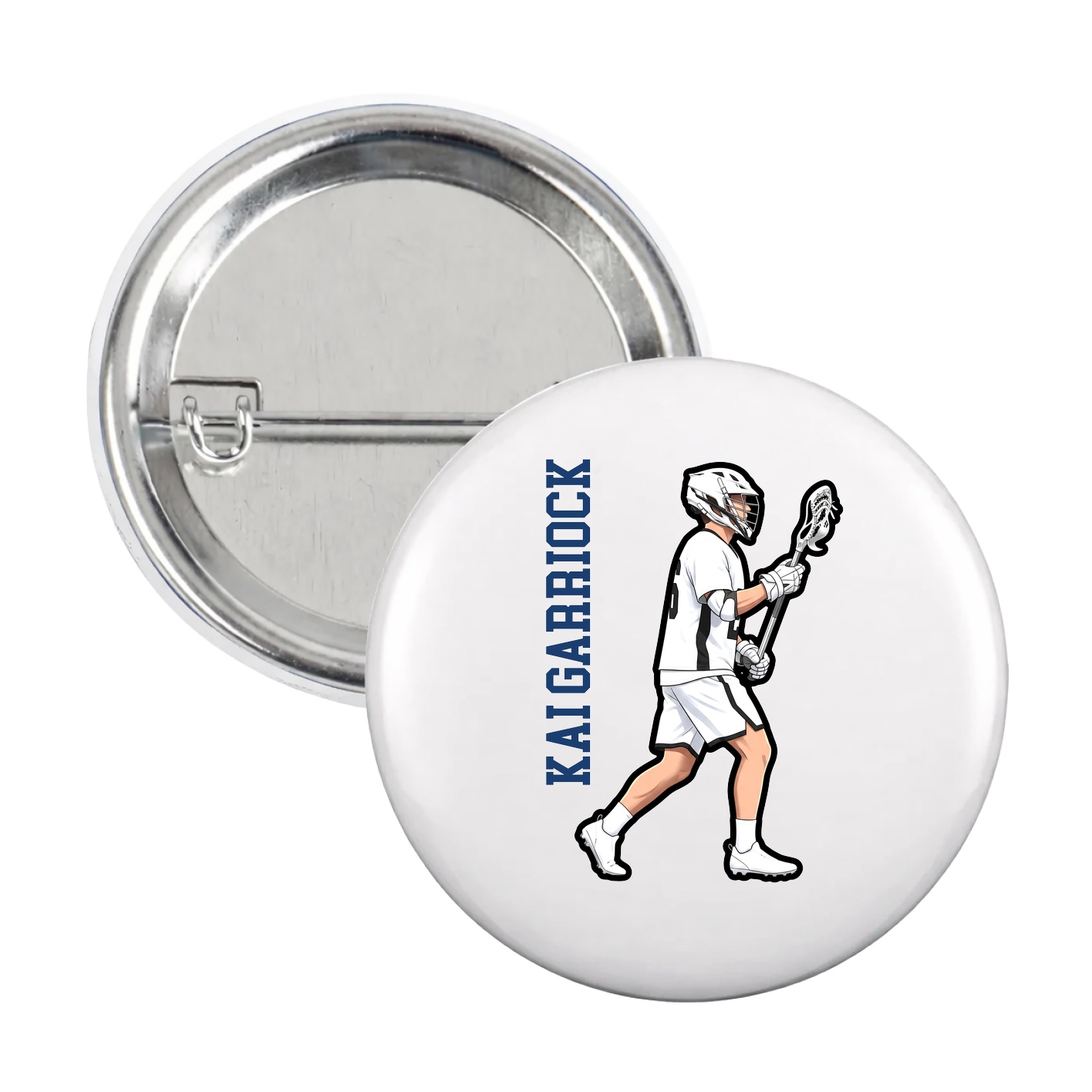Game Day Button — Name Vertical in White