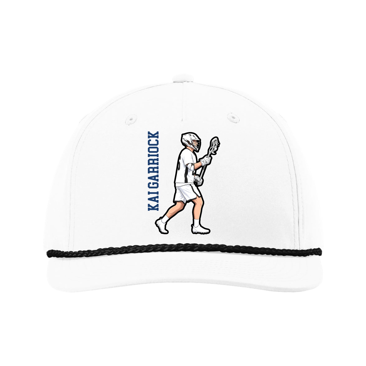 Five-Panel Classic Rope Cap — Name Vertical in White