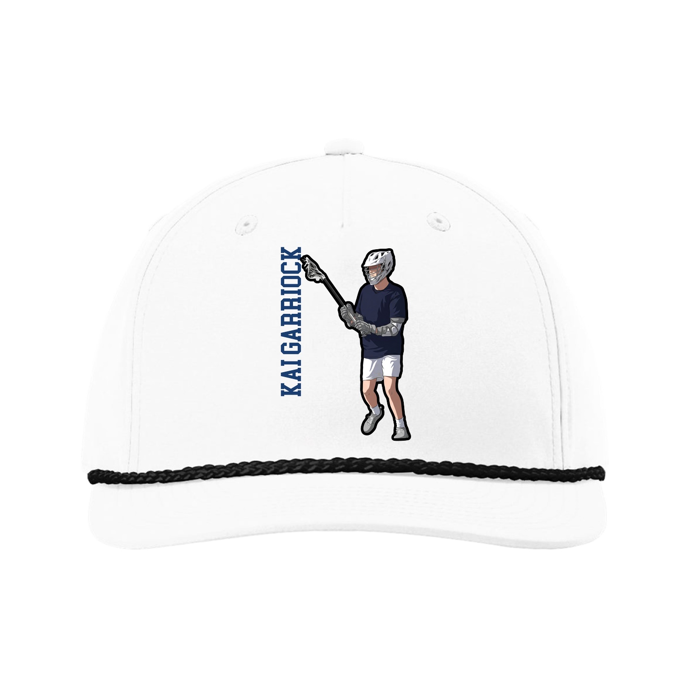 Five-Panel Classic Rope Cap — Name Vertical in White