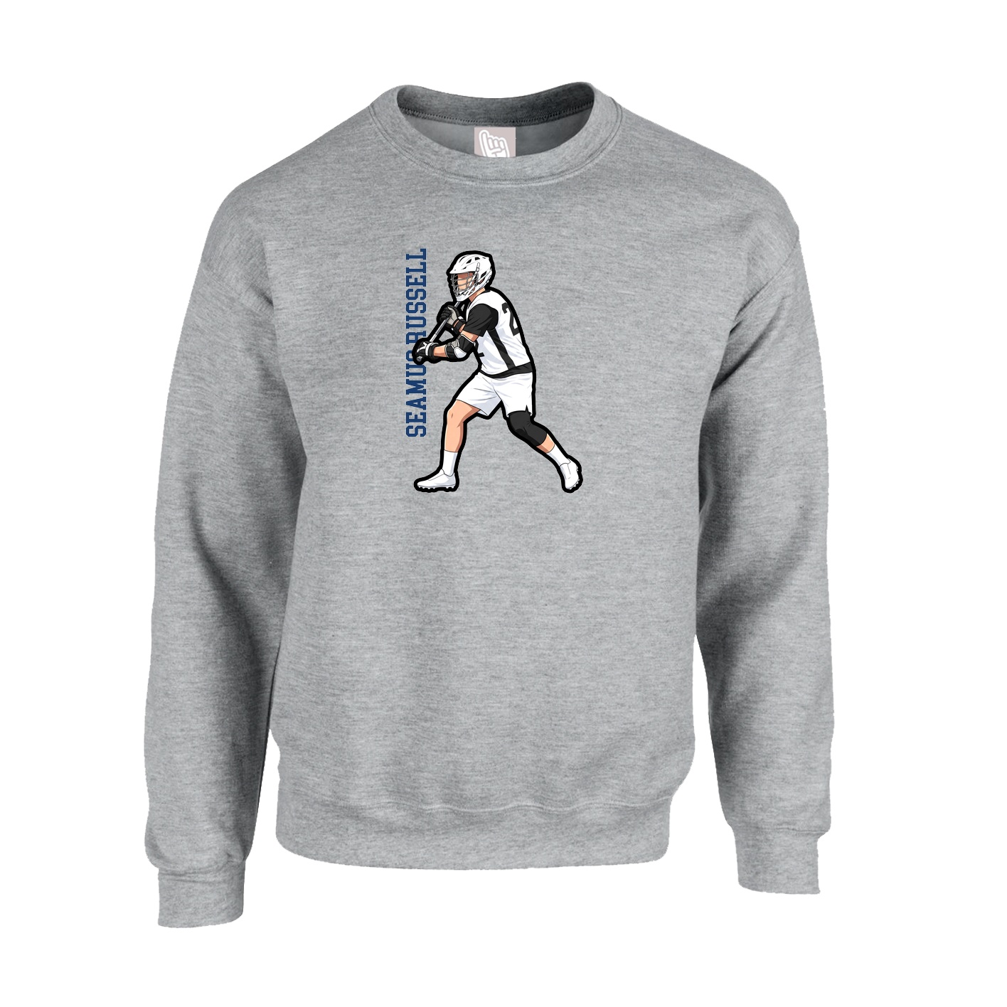 Fleece Crew — Name Vertical in Grey