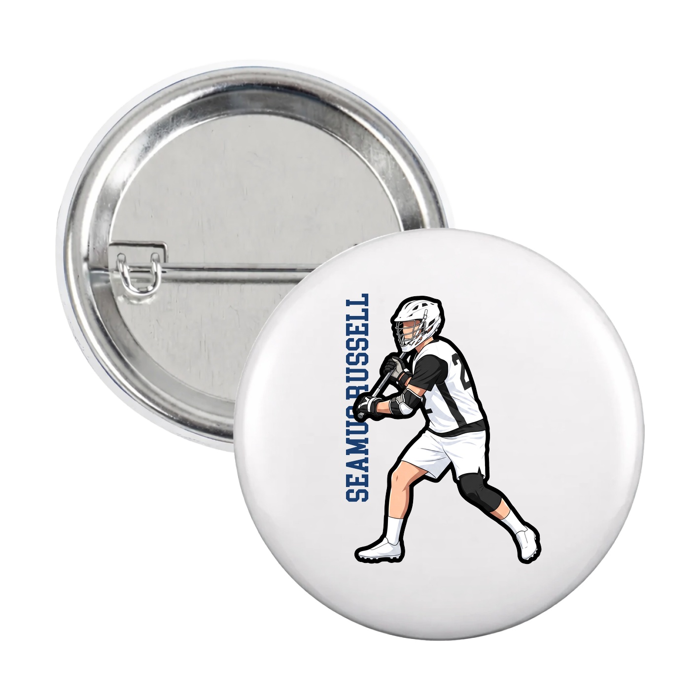 Game Day Button — Name Vertical in White