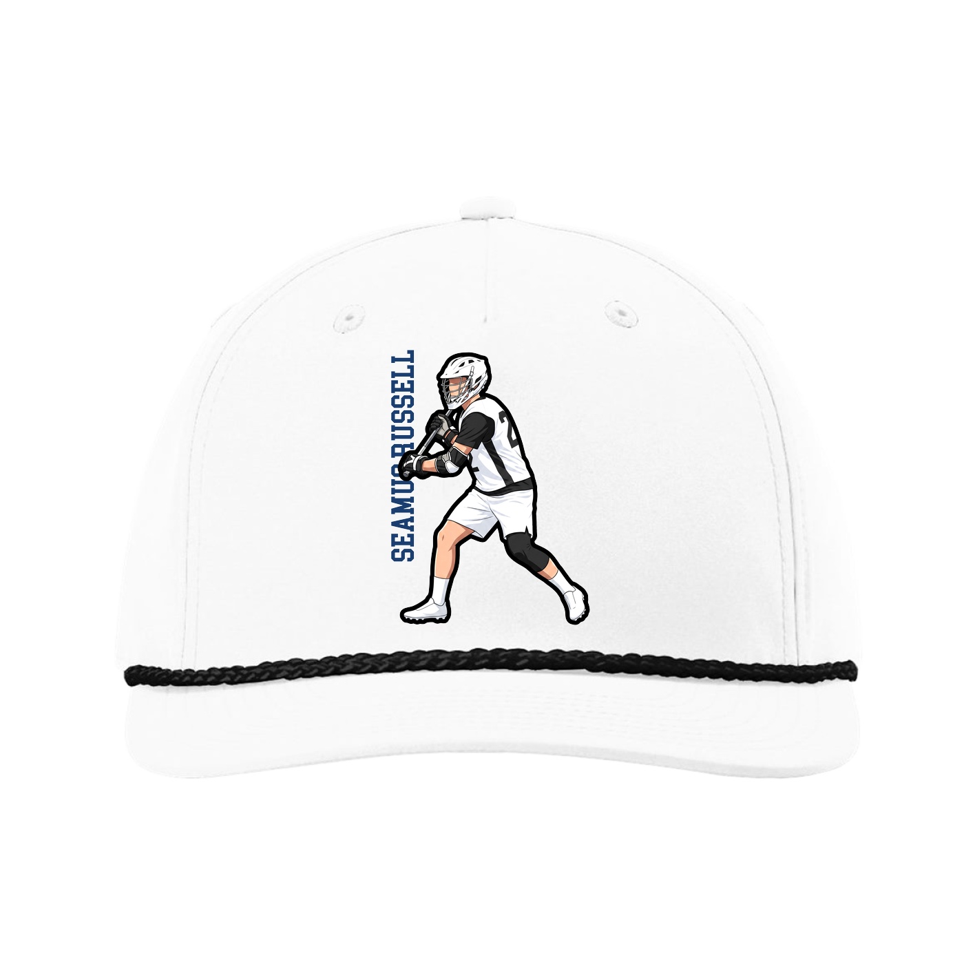 Five-Panel Classic Rope Cap — Name Vertical in White