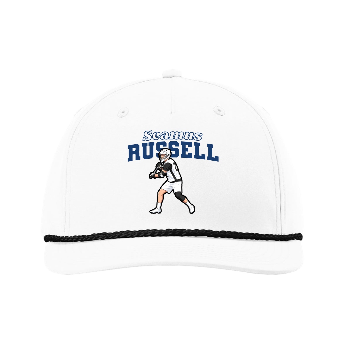 Five-Panel Classic Rope Cap — Name Arch in White