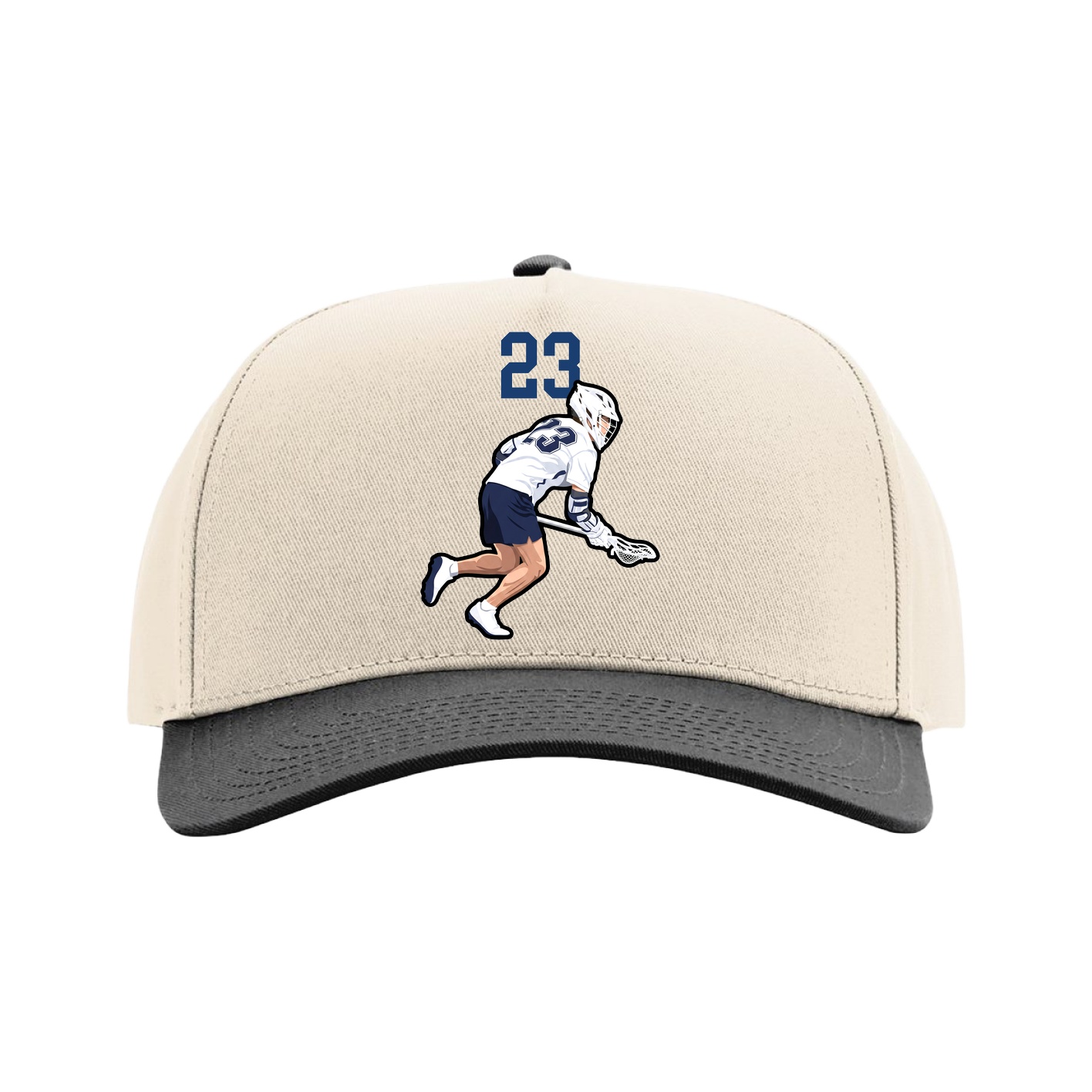 Full Fabric Five-Panel Champ Cap — Number Top in Cream/Black