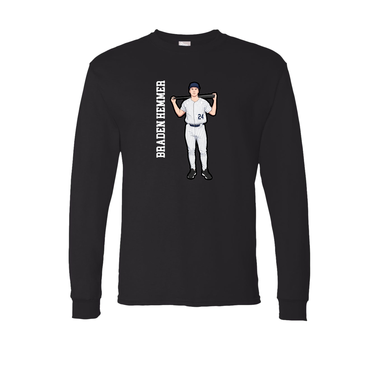 Long Sleeve Tee — Name Vertical in Black