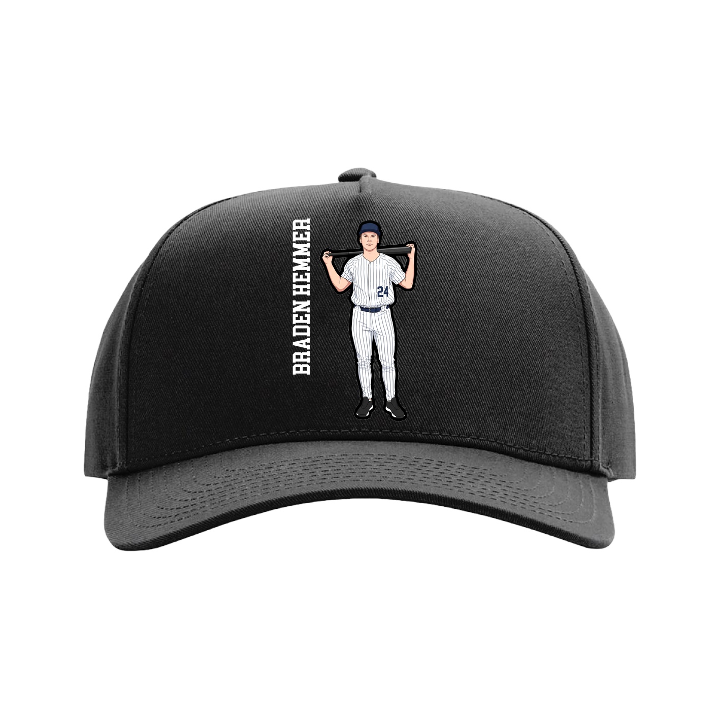 Full Fabric Five-Panel Champ Cap — Name Vertical in Black