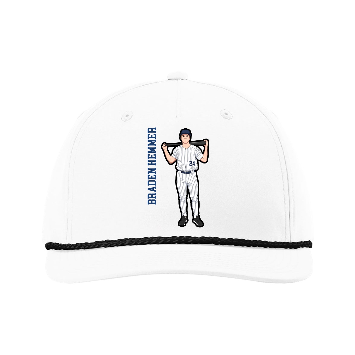 Five-Panel Classic Rope Cap — Name Vertical in White