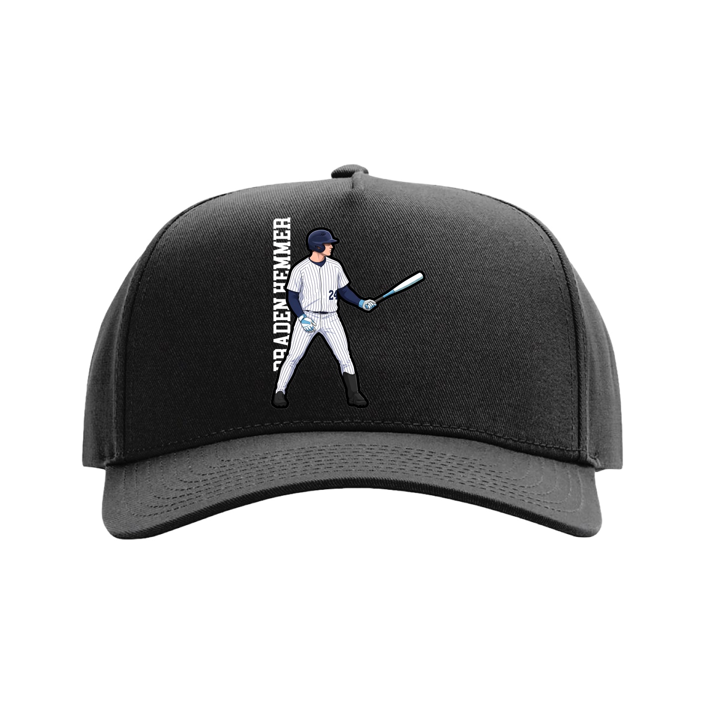 Full Fabric Five-Panel Champ Cap — Name Vertical in Black
