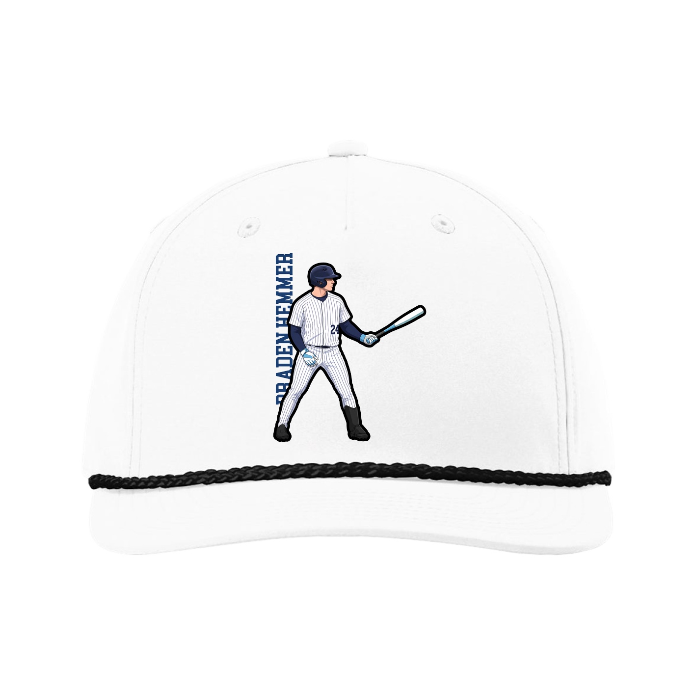 Five-Panel Classic Rope Cap — Name Vertical in White