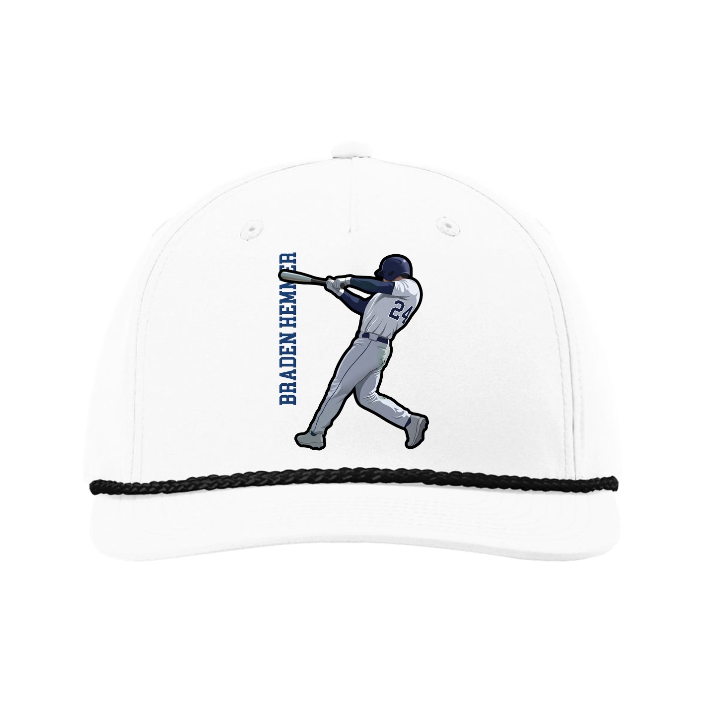 Five-Panel Classic Rope Cap — Name Vertical in White