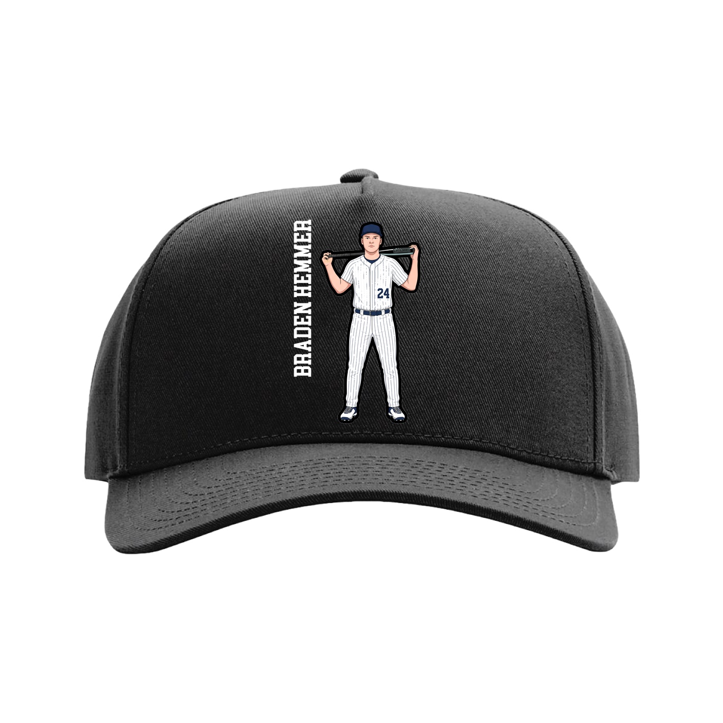 Full Fabric Five-Panel Champ Cap — Name Vertical in Black