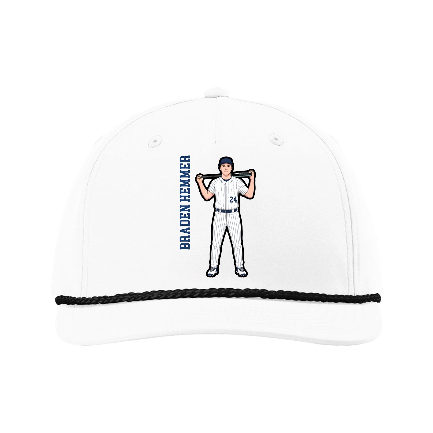 Five-Panel Classic Rope Cap — Name Vertical in White