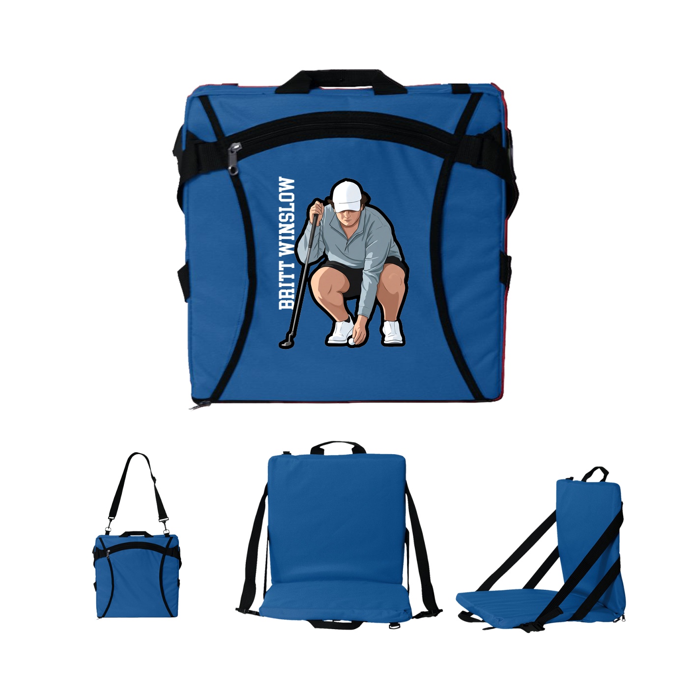 Folding Stadium Seat — Name Vertical in Royal