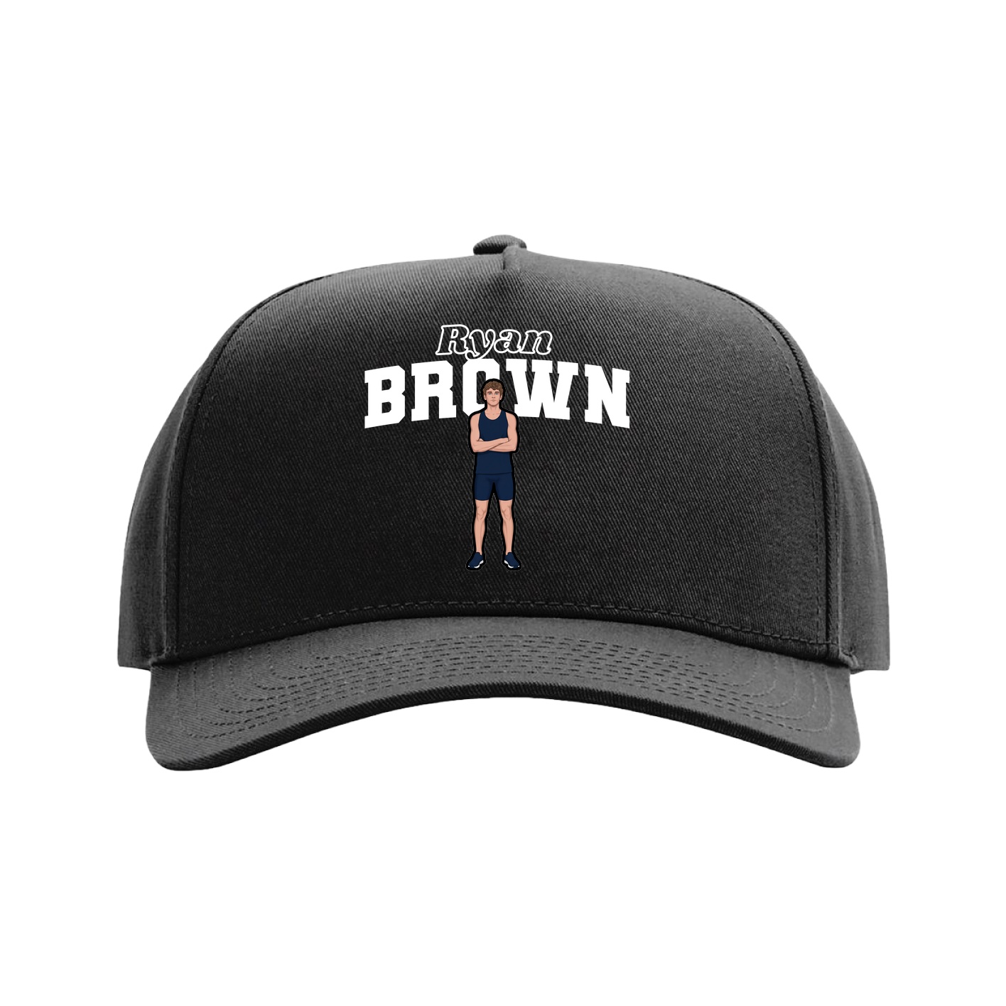 Full Fabric Five-Panel Champ Cap — Name Arch in Black