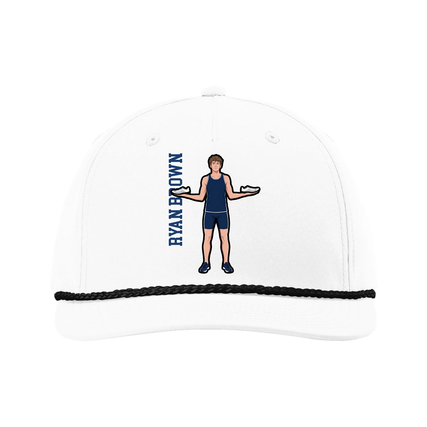 Five-Panel Classic Rope Cap — Name Vertical in White
