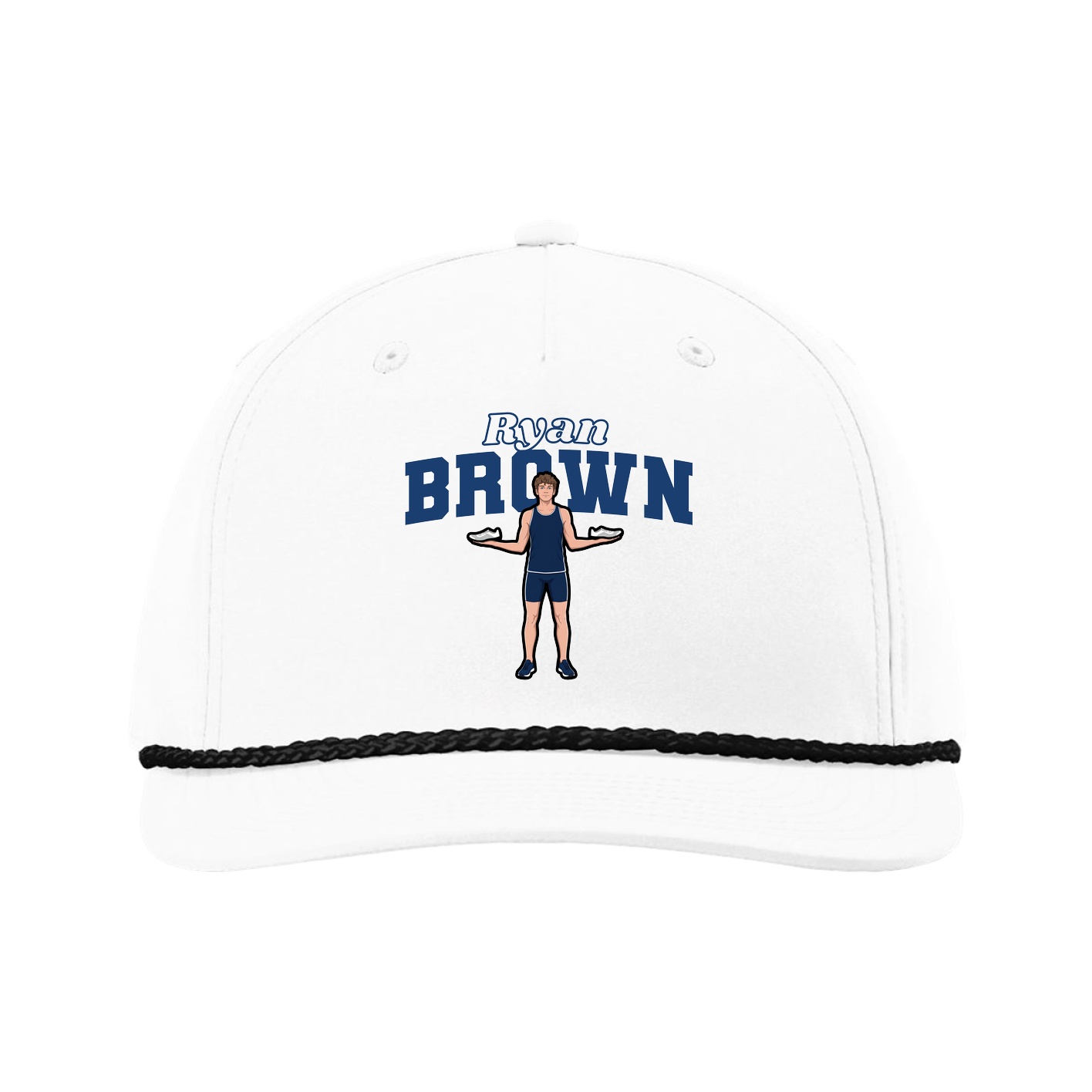 Five-Panel Classic Rope Cap — Name Arch in White