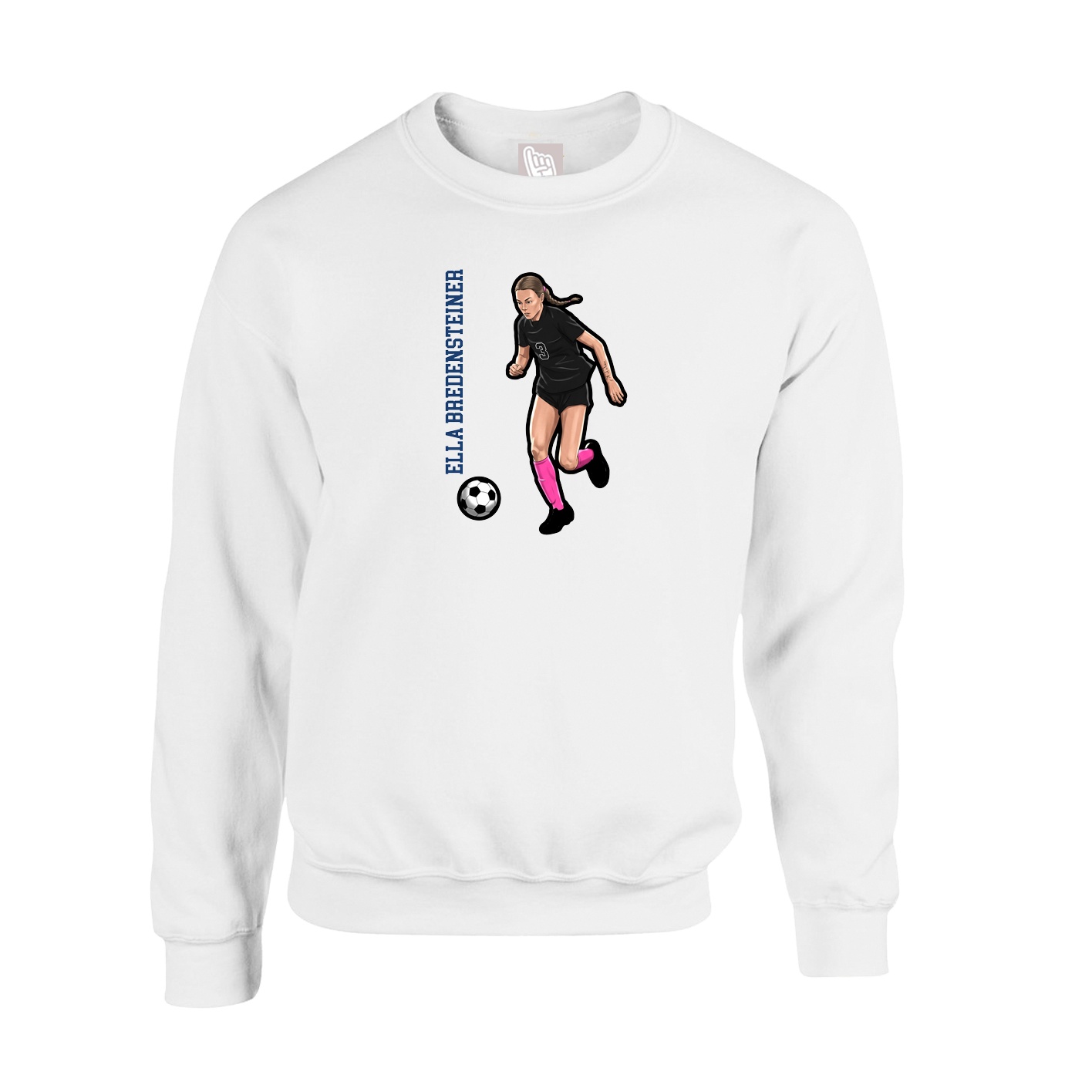 Fleece Crew — Name Vertical in White
