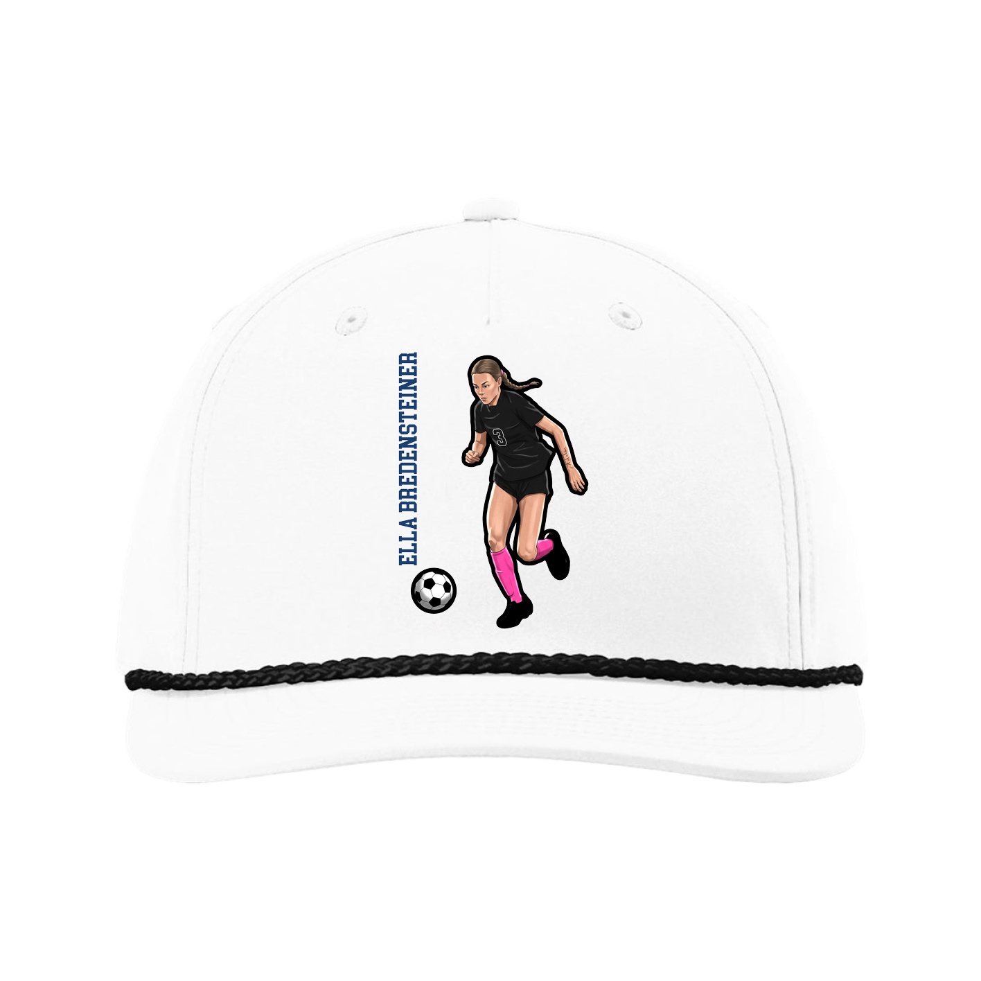 Five-Panel Classic Rope Cap — Name Vertical in White