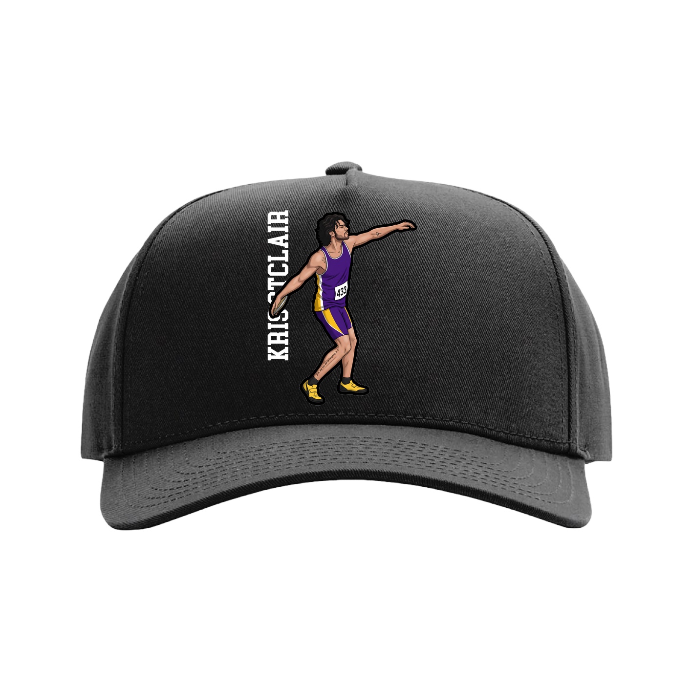 Full Fabric Five-Panel Champ Cap — Name Vertical in Black