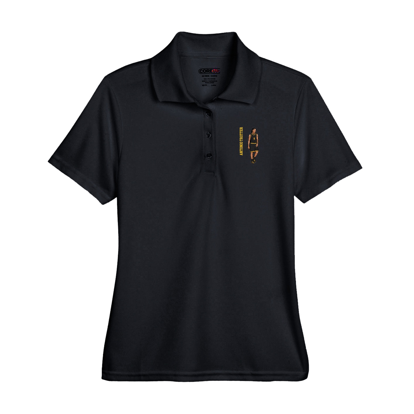 Performance Polo — Name Vertical in Black