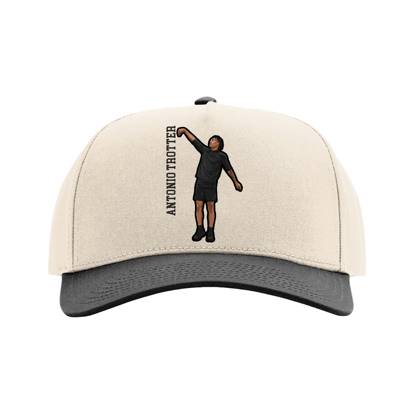 Full Fabric Five-Panel Champ Cap — Name Vertical in Cream/Black