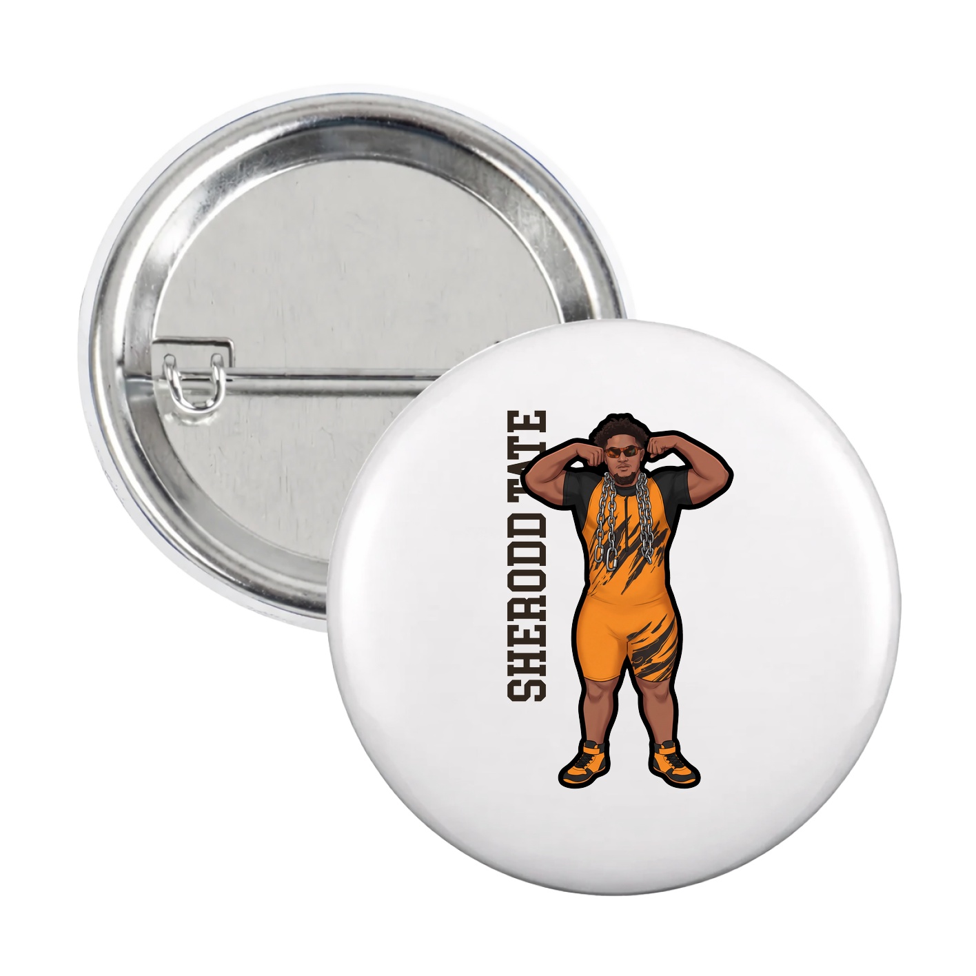 Game Day Button — Name Vertical in White