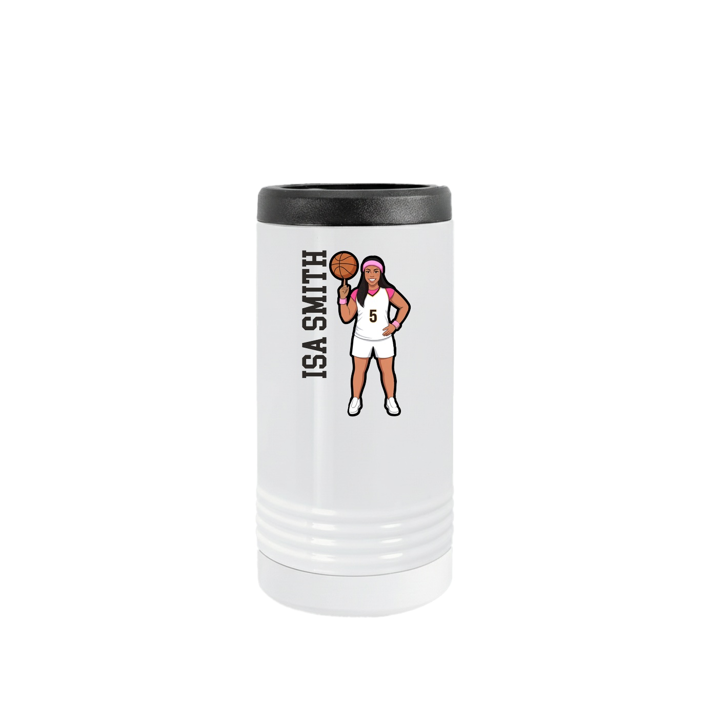 Slim Beverage Holder — Name Vertical in White