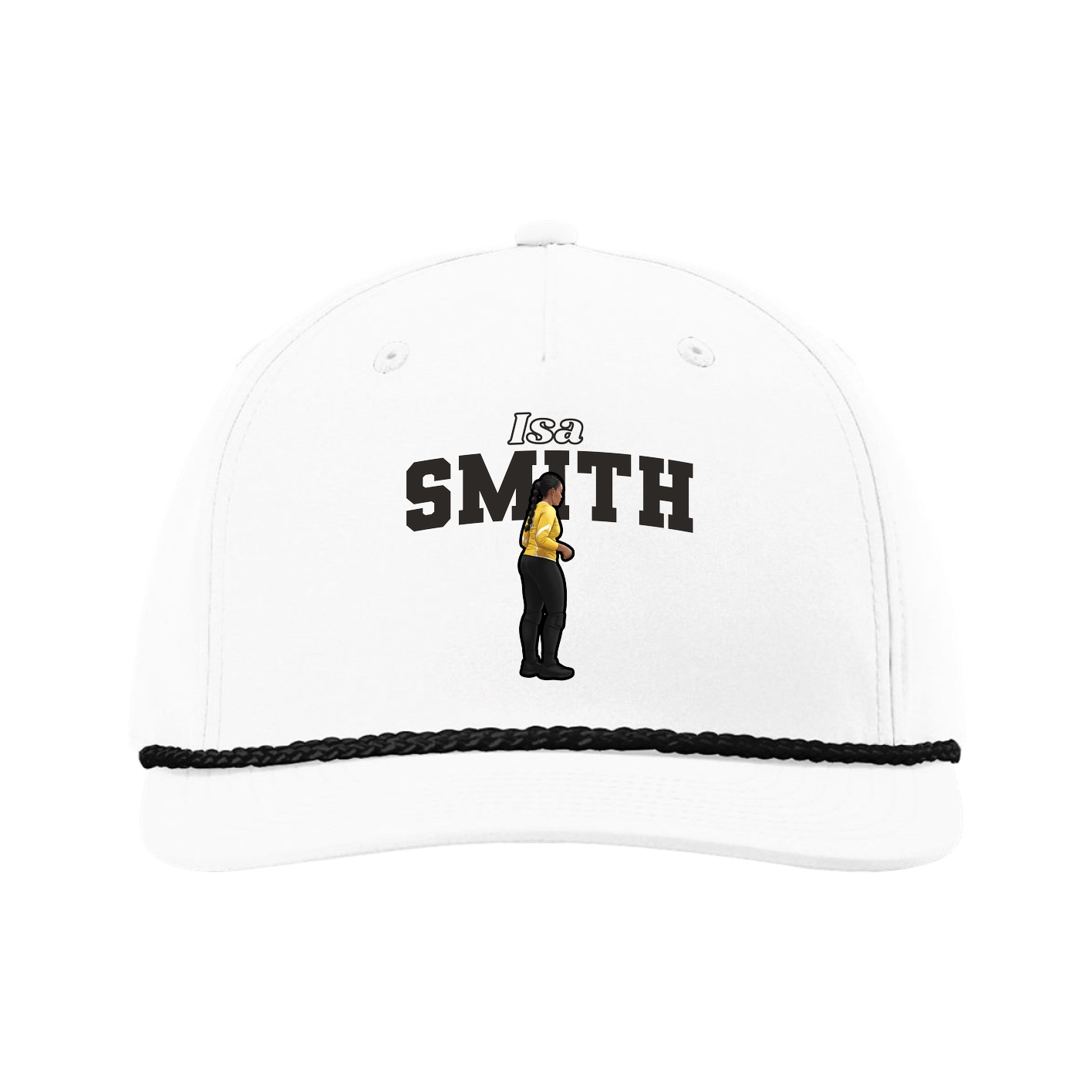 Five-Panel Classic Rope Cap — Name Arch in White