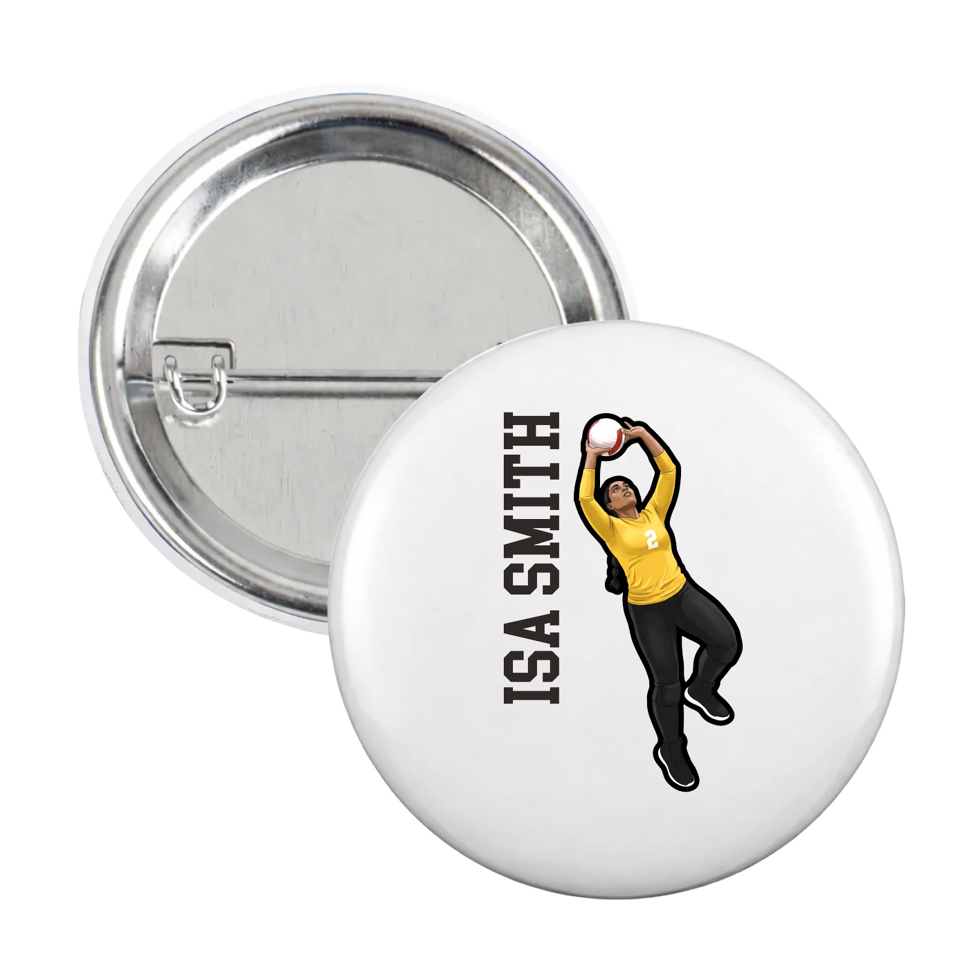 Game Day Button — Name Vertical in White