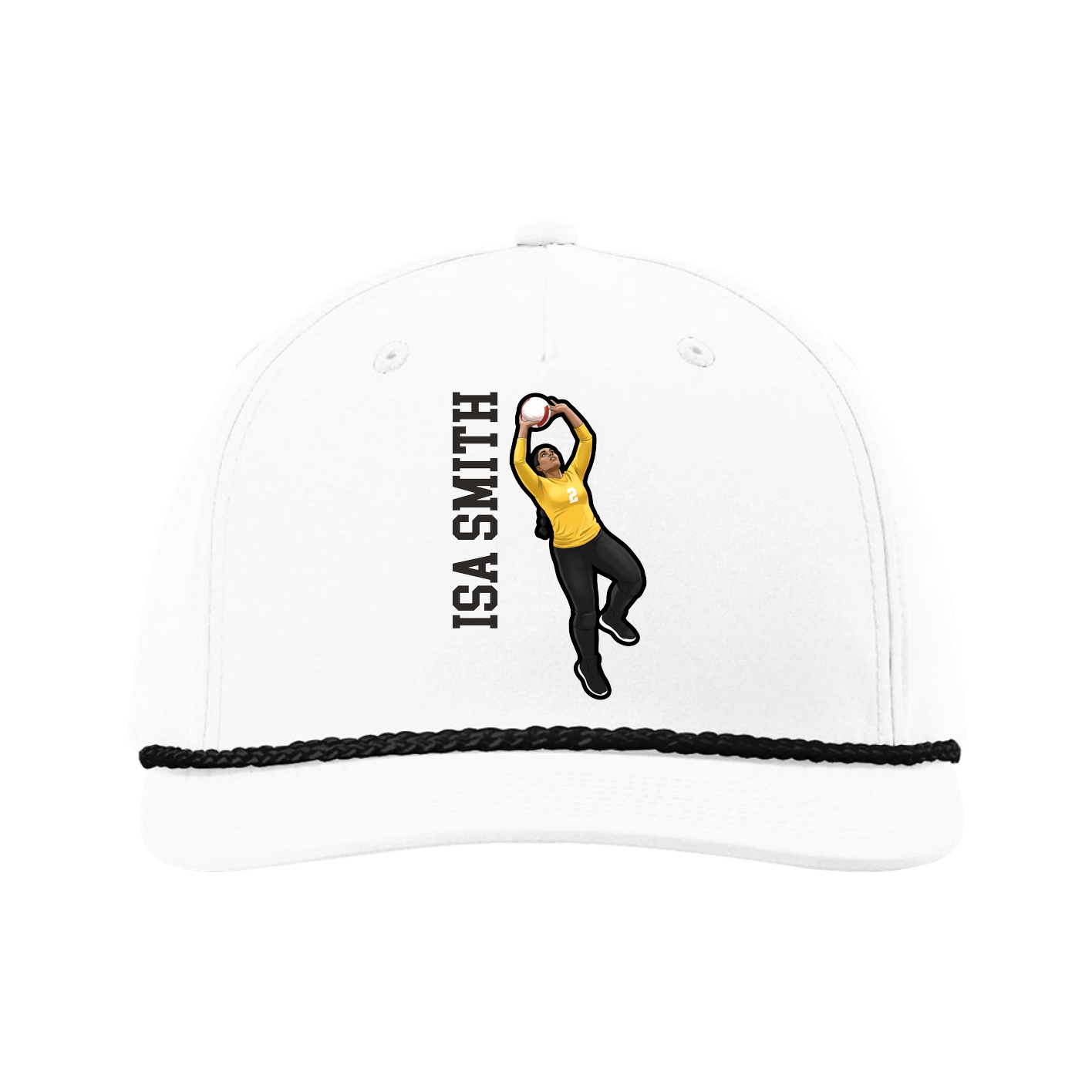 Five-Panel Classic Rope Cap — Name Vertical in White