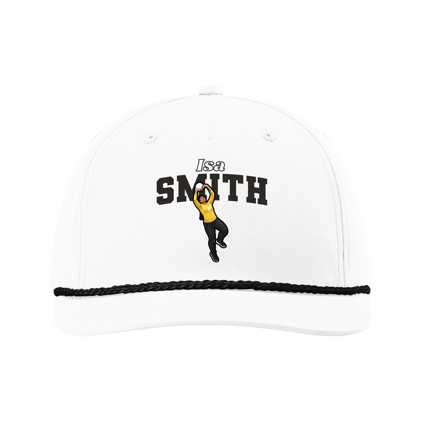 Five-Panel Classic Rope Cap — Name Arch in White