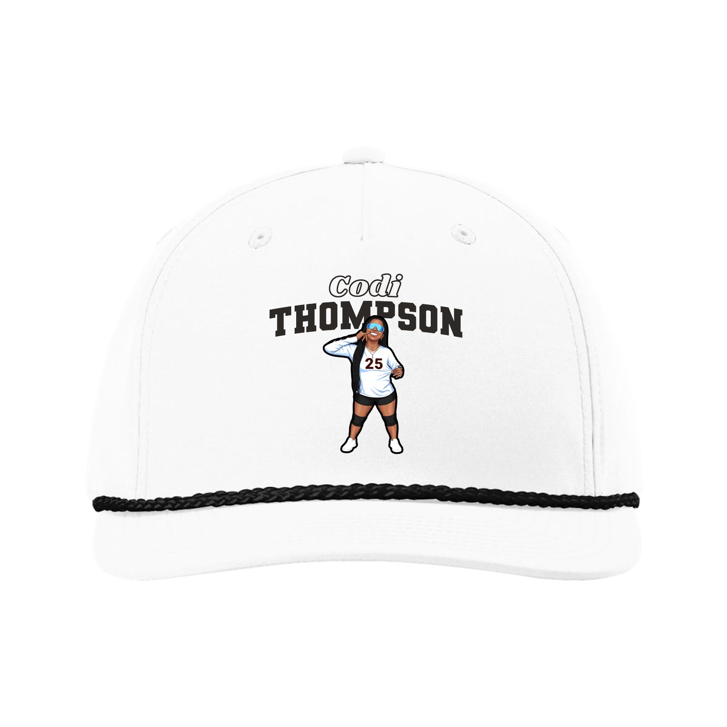 Five-Panel Classic Rope Cap — Name Arch in White