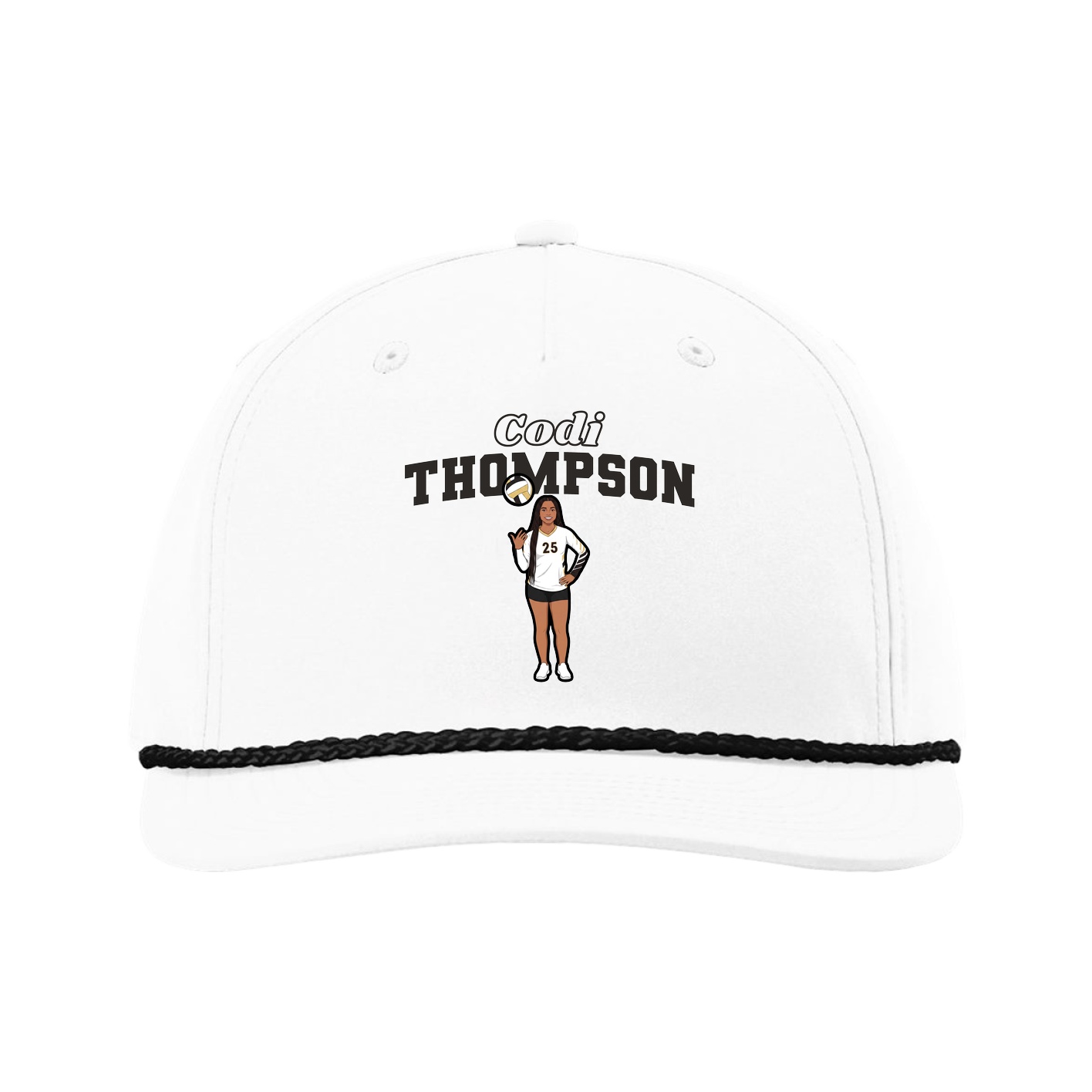Five-Panel Classic Rope Cap — Name Arch in White