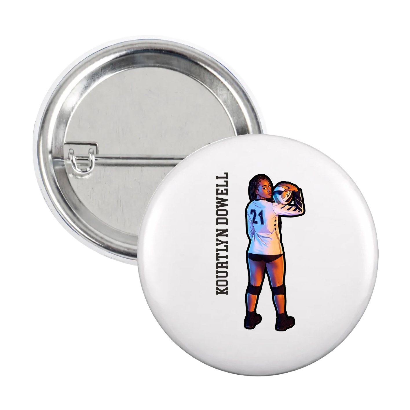 Game Day Button — Name Vertical in White