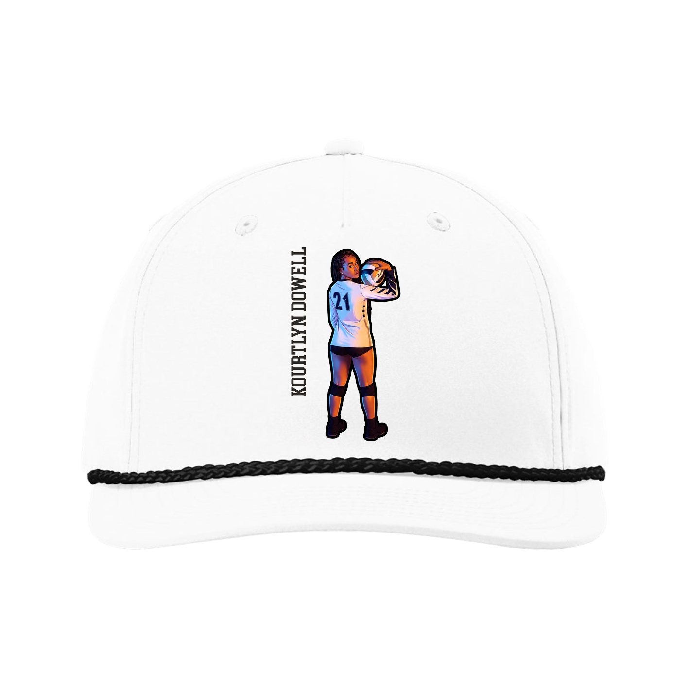 Five-Panel Classic Rope Cap — Name Vertical in White