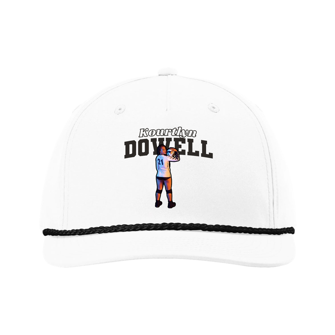 Five-Panel Classic Rope Cap — Name Arch in White